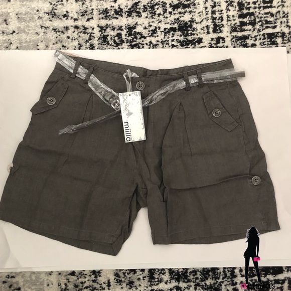 Miilla Charcoal Linen Shorts w/Belt - Picture 3 of 4